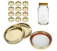 Mason Bocaux Couvercles, Couvercles de Bocaux Mason,mason jar,Couvercles à Vis en Métal,12 Pièces Couvercles de Bocal Mason Bouche Large 86mm pour Bocaux Mason à Large Bouche Régulière(Or)