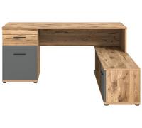 Mason bureau d'angle 2 portes, 1 tiroir, 2 tablettes gris,chêneReproduction.