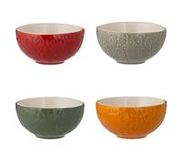 Mason Cash In The Forest Lot de 4 bols de préparation en céramique Motif forêt en relief Gris, rouge, vert et ocre Capacité de 175 ml
