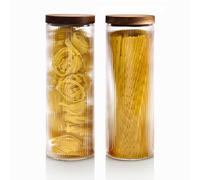 Mason & Fable Bocaux de Rangement en Verre avec Motif Cannelé et Couvercle Hermétique en Bois 500ml, 800ml, 1.8L (60oz-1800ml-2x)