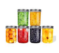 Mason Jar 6PCS 16oz Bocaux En Verre Avec Couvercle Overnight Oats Jar Pour Confiture Maison Tomate Concombre Miel Nuit Avoine GeléE Fruits Stockage Des Aliments 500ml (16OZ