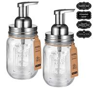 Mason Jar Distributeur de Savon moussant - Couvercle en Acier inoxydablePompe en Mousse sans BPA Étanche Tableau Noir Étiquettes Décoration de Maison Accessoires de Salle de Bain Rechargeable et