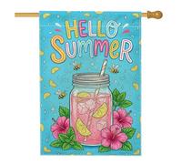 Mason Jar Drapeau de maison en toile de jute bleue d'été ludique double face pour extérieur, terrasse, pelouse, entrée, camping - 71 x 101 cm
