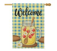 Mason Jar Drapeau de maison, été décontracté citron pastèque en toile de jute jaune été double face décoratif pour extérieur, pelouse, cour, patio, entrée 71,1 x 101,6 cm