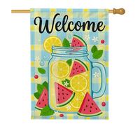 Mason Jar Drapeau de maison, été décontracté citron pastèque jaune été double face en toile de jute pour extérieur, terrasse, pelouse, entrée, camping, 71,1 x 101,6 cm