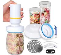 Mason Jar Kit d'emballage sous vide : pompe à vide électrique avec large ouverture standard compatible avec machine à emballer sous vide Food Saver avec 2 tuyaux pour le stockage des aliments