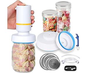 Mason Jar Kit d'emballage sous vide : pompe à vide électrique avec large ouverture standard compatible avec machine à emballer sous vide Food Saver avec 2 tuyaux pour le stockage des aliments