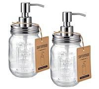 Mason Jar Lot de 2 distributeurs de Savon en Acier Inoxydable avec Couvercle et Pompe Rechargeables, pour Salle de Bain, Cuisine, idéal pour Savon à Vaisselle, Savon Liquide, lotions, Autocollants