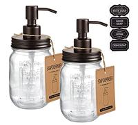 Mason Jar Lot de 2 distributeurs de Savon en Forme de Bocal - Bronze - Couvercle et Pompe en Acier Inoxydable 304 - Idéal pour Savon pour Les Mains, lotions, Savon Liquide Vaisselle, Savon de Bain,