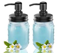 Mason Jar Lot de 2 distributeurs de Savon en Verre Transparent 16 oz avec Pompe en Acier Inoxydable et Couvercle pour Lotion de Savon, Distributeur de Liquide/Lotion pour comptoirs Salle Bain Cuisine
