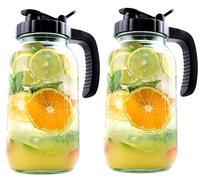Mason Jar Lot de 2 pichets en verre avec bec verseur de 2 litres à large ouverture pour infusion froide, réfrigérateur, magasin de lait maternel, boissons hermétiques
