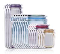 Mason Jar Lot de 20 sacs de rangement réutilisables et étanches avec fermeture éclair pour snacks, sandwichs, bonbons