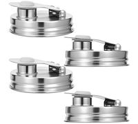Mason Jar Lot de 4 couvercles en acier inoxydable pour bocaux de conserve, épices, céréales, confitures, boissons (argenté, 4 pièces)