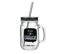 Mason Jar (mug en verre) - DITES LE AVEC DES MOTS - Dites Le Avec Des Mots MO1211 - 45 vec poignée - couvercle métal et paille