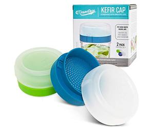 Masontops Couvercle de kefir - Couvercles de Bocal Mason à Large Ouverture - Égouttoir à Grains de Culture Vivante - Kit de débutant pour Fermentation à Domicile - 2 Lots