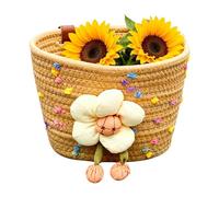 Masoog Panier de vélo spacieux pour enfant - Fleur en peluche, cordon en coton tissé à la main, panier de guidon de vélo - Pour et filles, convient également pour les scooters, les tricycles et