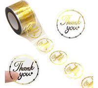 Masper Lot de 500 feuilles d'autocollants Thank You - Rouleau de 3,8 cm - Transparents - Doré