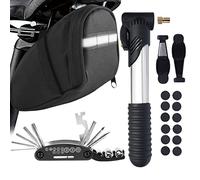 MASPODER Kit d'outils pour vélo, sacoche de selle de vélo avec pompe à vélo, kit de réparation de crevaison, accessoires pour vélo, VTT, vélo de route (Basic Plus 01)