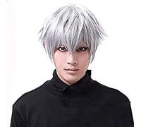 Masque 3D Tokyo Ghoul Masque de Cosplay Déguisement Halloween en Cuir PU Masque Ken Kaneki Réglable Masque Horrible à Fermeture Eclair avec Cache-oeil Amovible Demi-masque avec Perruque pour Adultes