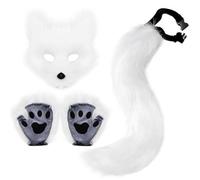 Masque à fourry Fox Tail Therian Paws, Fausse Fourrure Fox Tail Cat Wolf Cosplay Costume Set Halloween Christmas Party White