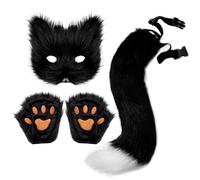 Masque à fourry Fox Tail Therian Paws, Fausse Fourrure Fox Tail Cat Wolf Cosplay Costume Set Halloween Christmas Party Blanc Blanc