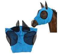 Masque à Mouche en Maille Chevaux, Mouche à Face en Tricot élastique légère avec Une Protection des Oreilles pour l'équipement équestre d'équitation (Bleu)