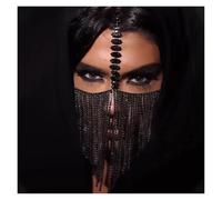 Masque à Strass Élégant Avec Chaîne Masque facial noir à franges, orné de strass et de cristaux, fait main, for femme, accessoire de mode rave, bijou de visage, voile de danse orientale(Black Mask)