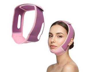 Masque anti-double menton noir, masque jawline, apnée du sommeil, masque de menton réutilisable pour unisexe, double menton Enlèvement raffermissant et lifting du visage (violet-rose)