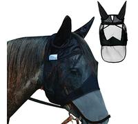 Masque Anti Mouche Cheval Hillylolly Masque Cheval Anti UV, Masques Anti-Mouches d'Équitation Protection Anti-UV, Masque Cheval Anti Mouche Anti Insectes avec Protection Oreilles et Naseaux-L (Full)
