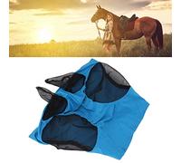 Masque Anti-Mouches en de Cheval Masque de Cheval élastique Respirant avec Protection des Oreilles Équipement équestre D'équitation (Bleu)