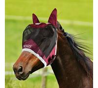 Masque Anti-Mouches Fly Shield Pro, Léger et Respirant, N'Obstrue Pas Le Champ de Vision du Cheval, Protection des Yeux et des Oreilles (XS, Bordeaux)