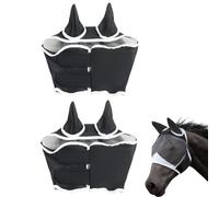Masque Anti-Mouches Intégral pour Cheval Protège Visage Nez Et Oreilles,Espace Oculaire Extensible Et Confortable, Protection Contre Les Moustiques Et Les Insectes(2pcs)