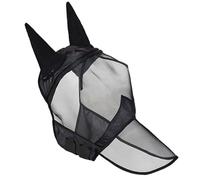Masque anti-mouches pour cheval avec long nez, protection intégrale du visage, design monobloc, maille polyester respirante pour protection solaire, longueur 89 cm, noir