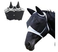 Masque Anti-Mouches pour Cheval avec Oreilles, Noir | Polyester Résistant, Bordures Blanches, Protection Visage