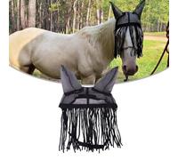Masque anti-mouches pour cheval avec pompons, en polyester respirant | Chevaux, réglable pour les yeux doux pour la protection pour l'équitation, les écuries et les pâturages