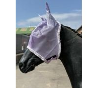 Masque anti-mouches pour cheval avec protection auditive, maille de protection UV, bord en polaire, coupe confortable, argenté et Levender (léveur, poney)