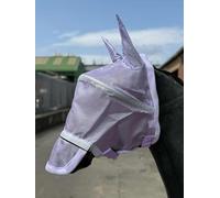 Masque anti-mouches pour cheval avec protège-nez amovible, protection UV, oreilles en maille, argent et lavande (léveur, cob)