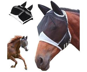 Masque Anti Mouches pour Cheval, Masque Anti Mouches Protection, Masque Protection Anti UV avec Oreilles, Masque Anti Mouches Protection UV, pour se protéger des moustiques et des Rayons UV