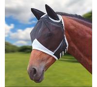 Masque anti-mouches pour cheval, protection UV avec protection des oreilles - Masque d'équitation respirant et doux pour la peau pour l'entraînement, la posture et les loisirs (noir)