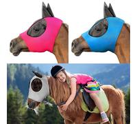 Masque Anti-Mouches pour Cheval,Protection UV, Super Confortable et Extensible | avec Protection des Oreilles, Grand Espace pour Les Yeux(Blue)