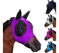 Masque anti-mouches pour cheval, super confortable, extensible, avec oreilles et trou de tête, matériau élastique, respirant, léger, protection UV, doux et ajusté (violet)