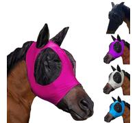 Masque anti-mouches pour cheval, super confortable, extensible, avec oreilles et trou de tête, matériau élastique, respirant, léger, protection UV, doux et ajusté (rose)