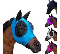 Masque anti-mouches pour chevaux avec oreilles, confortable, masques anti-mouches pour chevaux, taille complète, lycra respirant et élastique, protection UV et insectes, grand avec garniture en maille