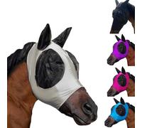 Masque anti-mouches pour chevaux avec oreilles, confortable, masques anti-mouches pour chevaux, taille complète, lycra respirant et élastique, protection UV et insectes, grand avec garniture en maille
