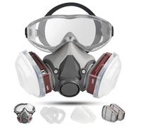 Masque Anti Poussiere avec Lunettes de Sécurité et Filtre, Masque Respiratoire Demi-Visage, Masque à Gaz pour Ponçage, Travaux de Construction,Produits Chimiques, Travail du Bois, Agriculture