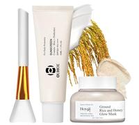 Masque au Riz Visage avec Crème Solaire Rice Probiotics SPF 50,Creme Solaire Coreenne,Ground Rice and Honey Glow Mask,Exfoliation Douce,Hydratant/Réparateur/Nourrissant,pour une Peau Lisse et Claire
