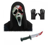 Masque bling-bling avec capuche et couteau + gants noirs pour adulte - Unisexe - Accessoire de déguisement d'Halloween