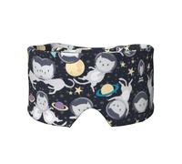 Masque cache-oreilles et yeux avec imprimé chat amusant et astronaute - Bandeau de yoga réglable pour le voyage, garde au chaud et confortable