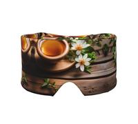 Masque cache-oreilles et yeux avec imprimé fleur sarcelle sur planche en bois - Bandeau réglable pour le yoga et les voyages, garde au chaud