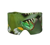 Masque cache-oreilles et yeux avec imprimé papillon et feuilles vertes - Bandeau réglable pour yoga et voyage - Garde au chaud - Aide confortable